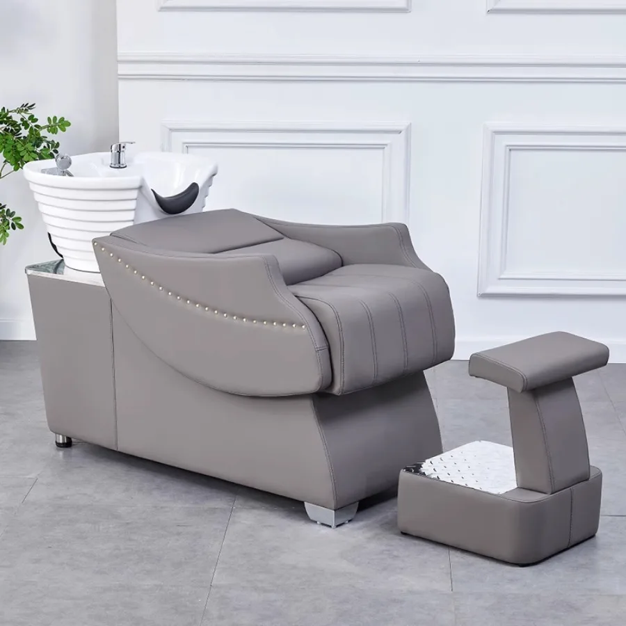 Luxury Grey Shampoo Chair Barber Equipment Reclining Basin Shampoo Chair Wash Hair Salon Spa Hairstylist Lava Cabezas Furniture