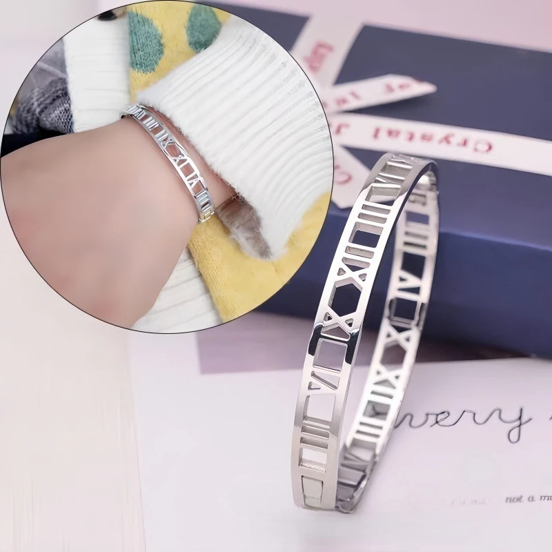 

Trendy Hollow Roman Numeral Bracelets For Women Men Stainless Steel Unisex Bangle Fashion Classic Jewelry Accessories