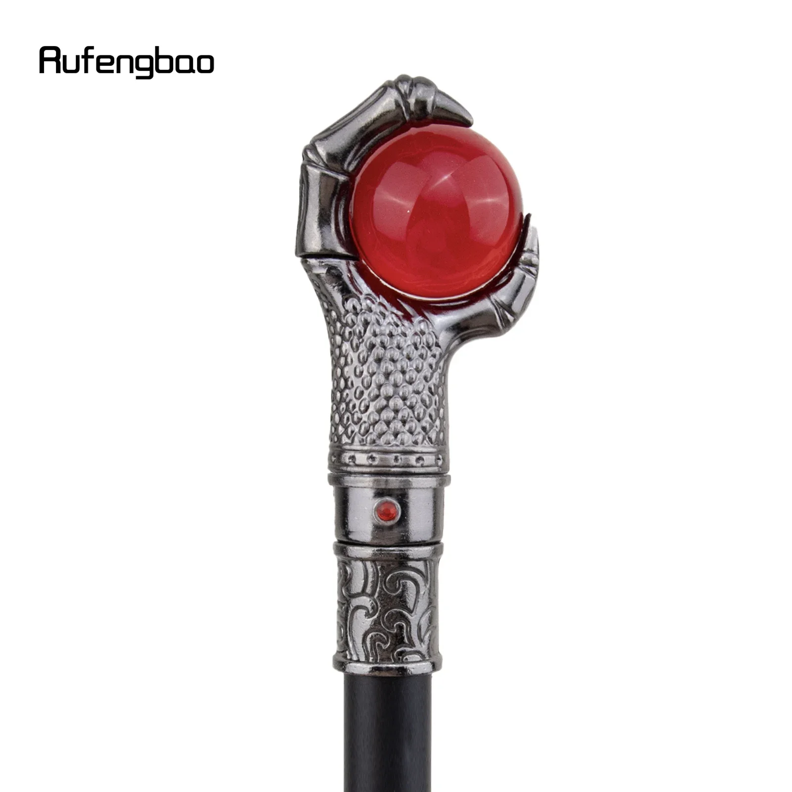 Silver Dragon Claw Grasp Red Glass Ball Walking Cane   Cane For Halloween For Cosplay And Parties, For Cosplay & Party