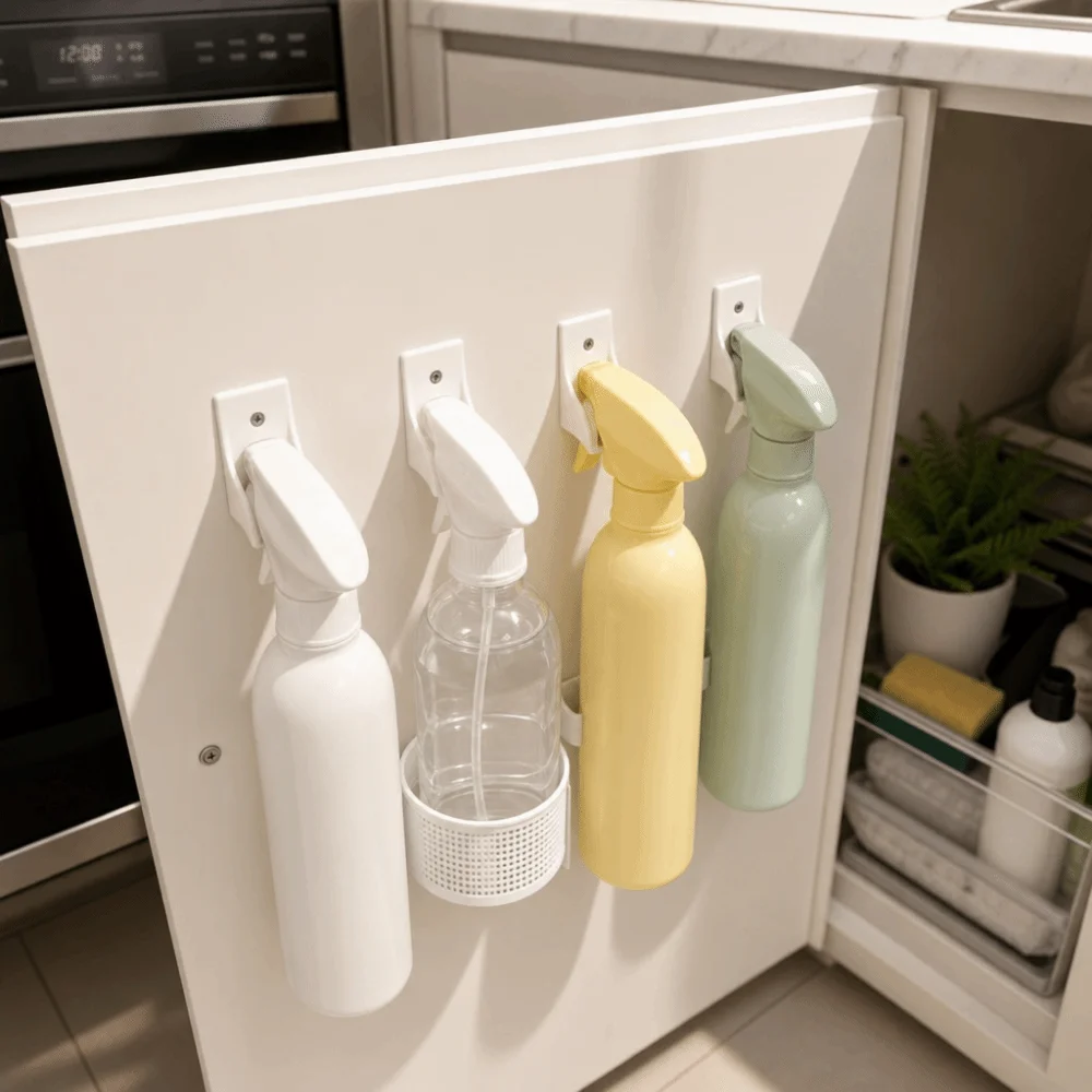 4Pcs Space Saving Spray Bottle Racks Multifunctional Wall Mounted Spray Bottle Holder Easily Install Storage Rack Smooth Surface