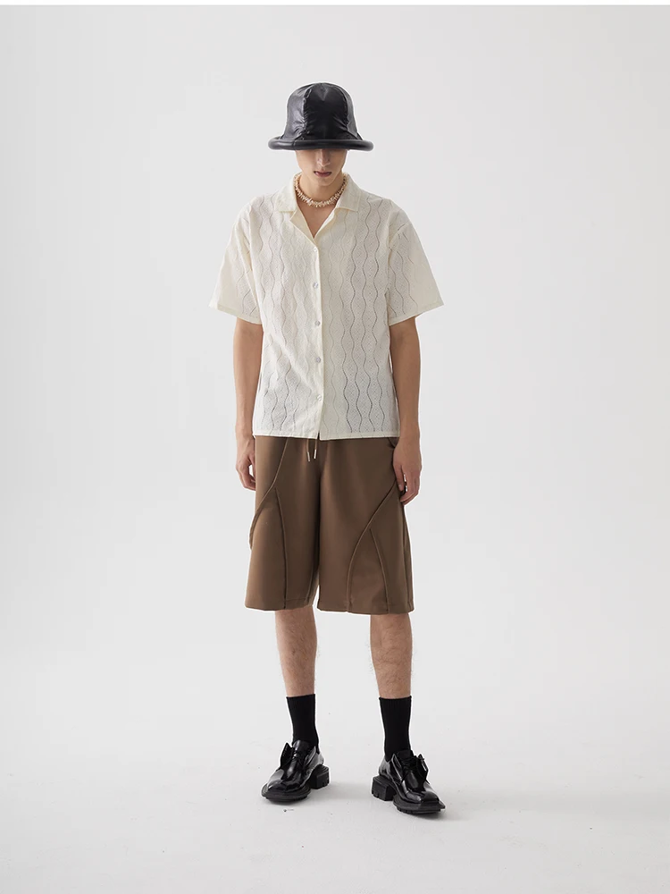 

Ретро-рубашка с кубинским воротником и кружевом, короткий рукав, нейтральный летний стиль, из полиэфирного волокна, свободный крой, молодежный тренд, цветная.