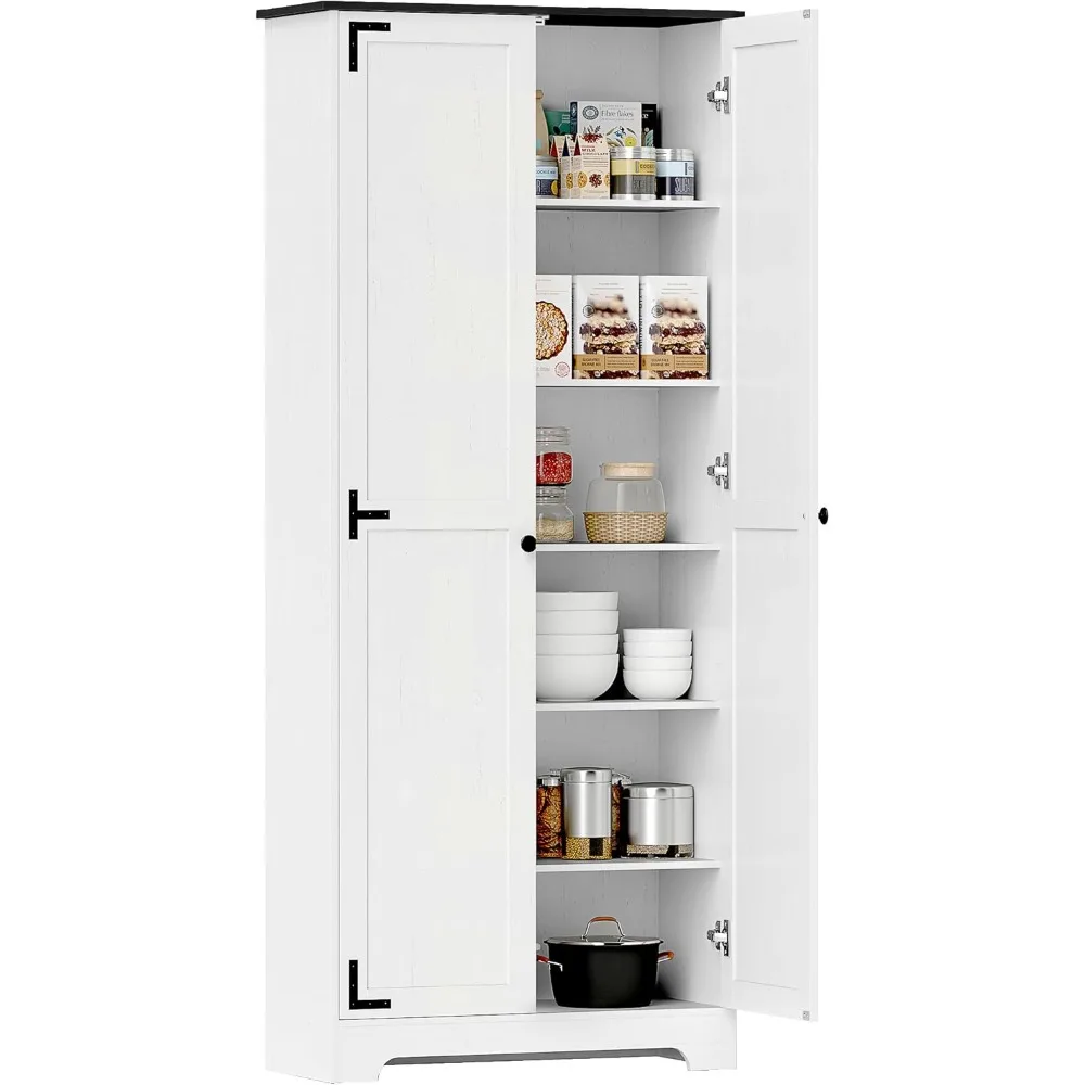 

72" Farmhouse Pantry Cabinet, Freestanding Kitchen Pantry Storage Cabinet with Adjustable Shelves, Tall Storage Cupboard with R