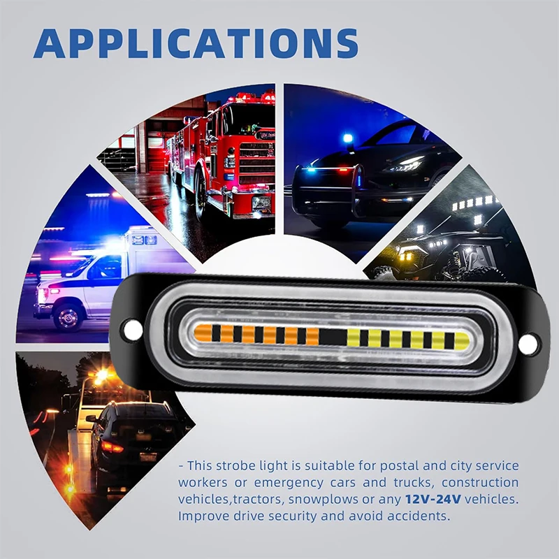 1x Truck 12V 24V 6smd LED Strobe Warning Light Strobe Grille Flashing Lightbar Car Beacon Lamp Amber Yellow White Traffic Light - view 3