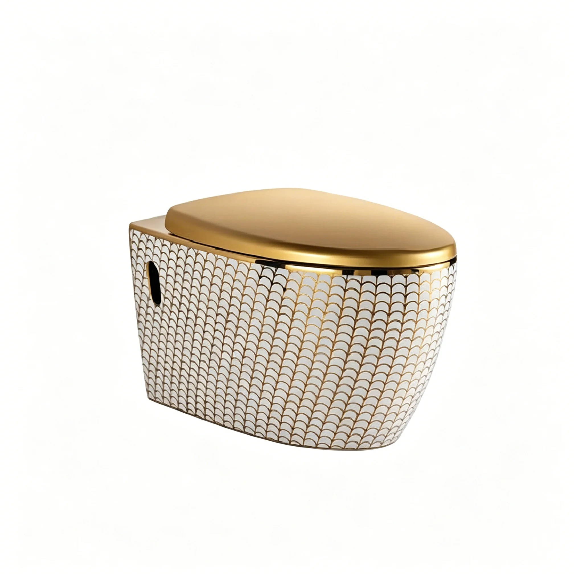 Luxury Modern Ceramic Easy Install Electroplated Gold With Decorative Pattern Soft-Closing Seat Cover Wall-Hung Ceramic Toilet