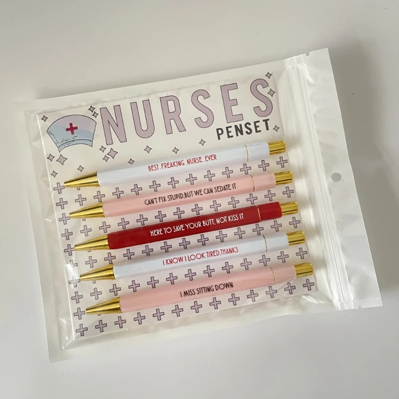 5pcs Fun Nurse Pens Ballpoin Set Swear Word Daily Pen Dirty Cuss Word Pens for Each Day of The Week Funny Office