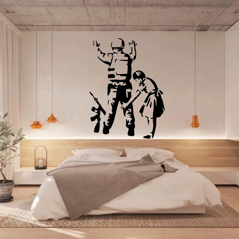 Banksy Little Girl Searches Soldier Wall Decals Vinyl Art Home Decor Living Room Bedroom Interior Stickers Wallpaper Murals G103