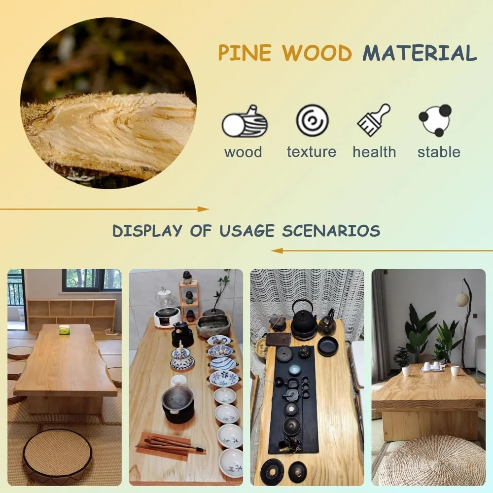 طاولة تأمل وتناول الطعام، تاتامي وطاولة شاي للجلوس على الأرض (بني، 120x60x35 سم) #3