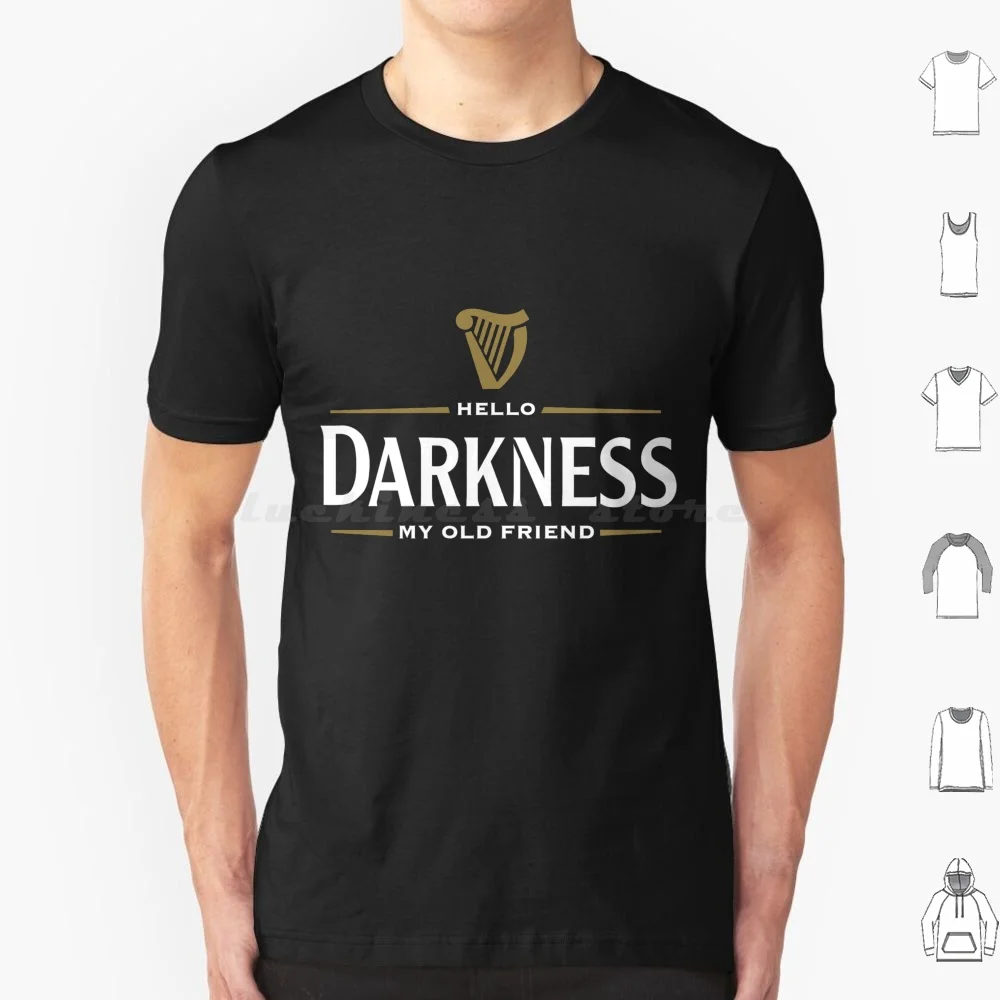 Hello Darkness T Shirt Big Size 100% Cotton Sláinte Pint Stout Pub Bar Irish Ireland Emerald Leprechaun Dublin Green