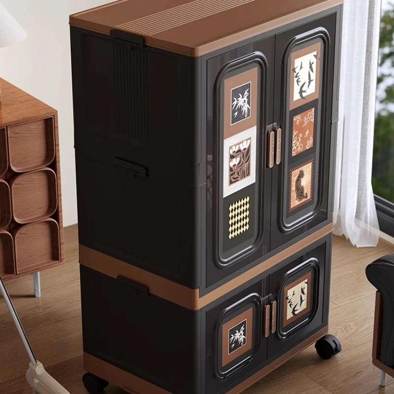 

Mid-Century Home Storage Cabinet, Foldable Organizer Box, Bedroom Large Wardrobe, Multi-Layer Clothing & Accessory Drawer