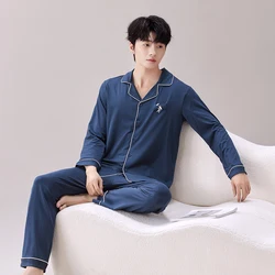 Winter Pajamas Set Men Button-Down Warm Pijamas Hombre Cotton Sleepwear Homeclothes PJ Blue Pyjama 2024 New