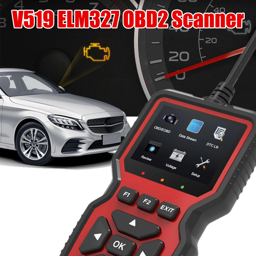 

Сканер V519 Elm327 для обнаружения напряжения аккумулятора OBD2, автомобильный диагностический прибор для неисправностей, данные для считывания неисправности двигателя