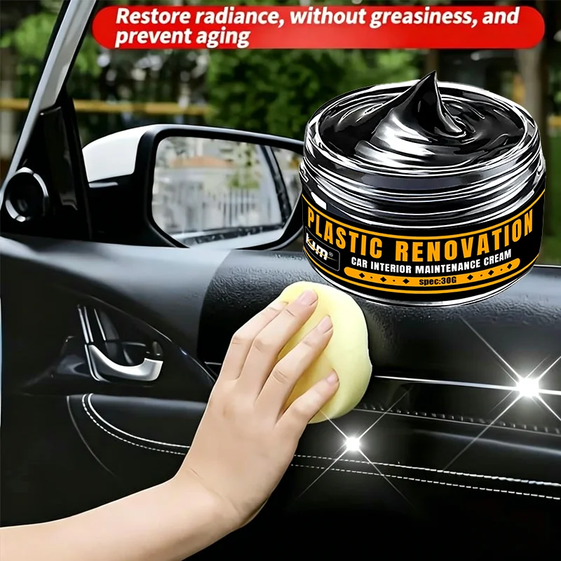 KJM 30g Plastic Renovation Cream Car Tire Shine Interior Blackening Anti-Aging Polish for Vehicle Maintenance