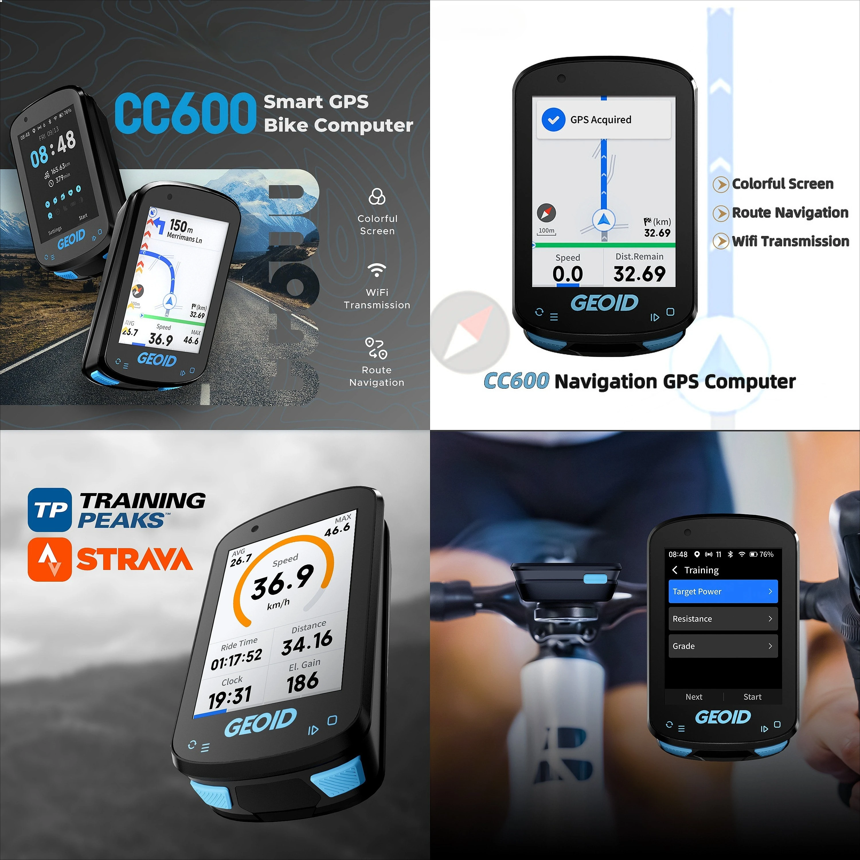 CC600 Bike Computer Color Screen Smart Cycling Speed Odometer Arrow Navigation