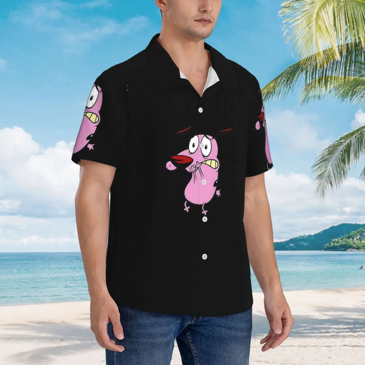 

Милые гавайские рубашки для собак Courageous Cowardlys, забавные мужские рубашки с короткими рукавами для лета, пляжа, мужские топы с лацканами