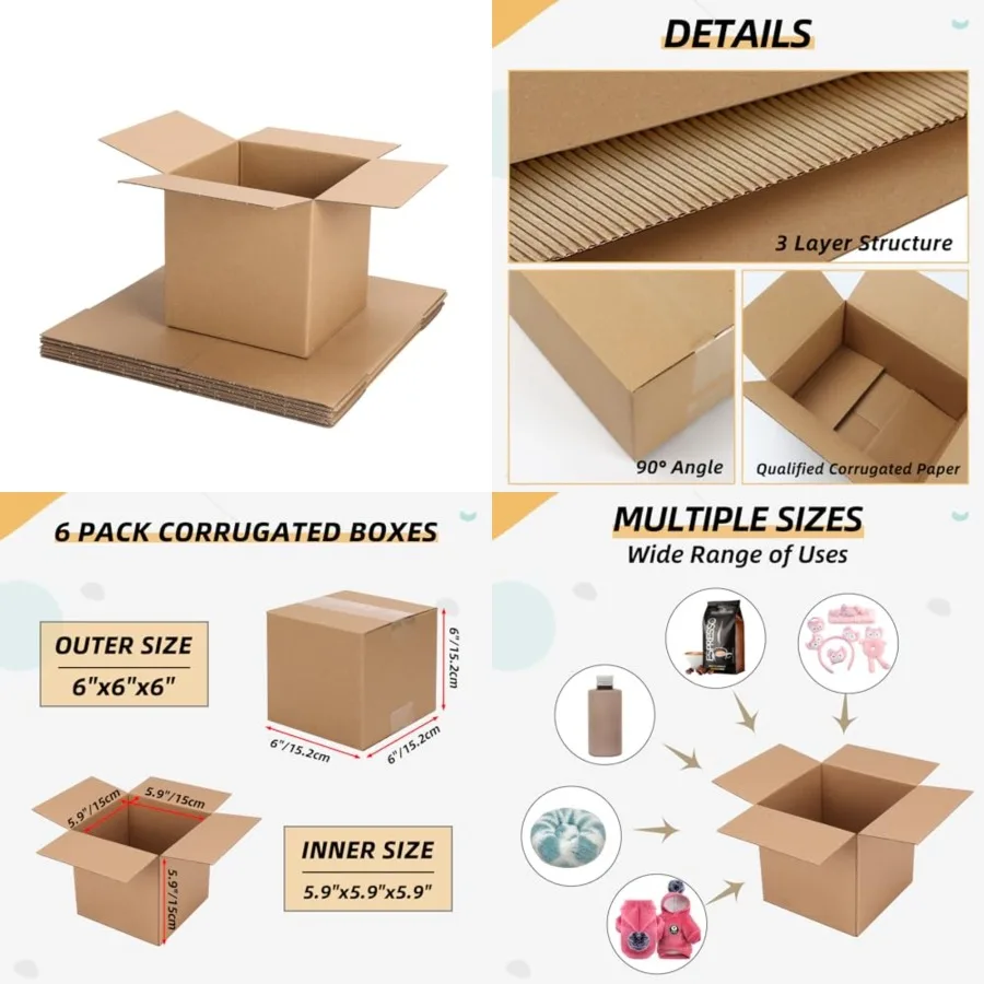 

Shipping Boxes Mailers Corrugated Cardboard Small Packing Kraft Moving Mailing Box, Pack of 6