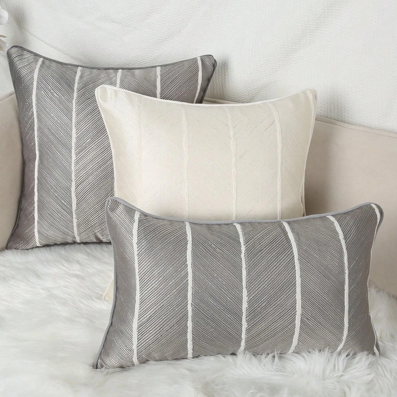 

1pc Jacquard Cushion Cover 30x50 45x45 50x50 60x60 Beige Grey High-end Decorative Sofa Pillow Cover Livingroom Decor Pillowcase
