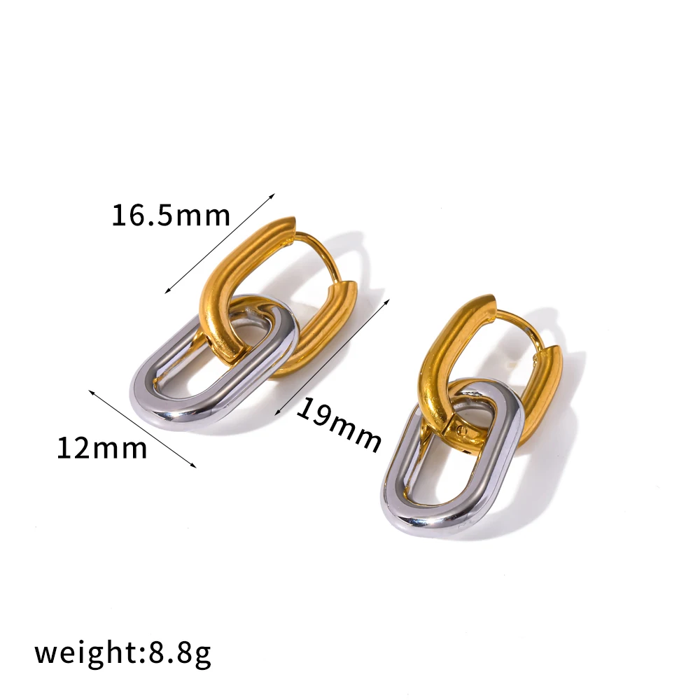 18K Goldfarben Beschichtete Glänzende Edelstahl Geometrische Doppelring-Ohrringe für Damen Wasserfester Modeschmuck – Detail 10