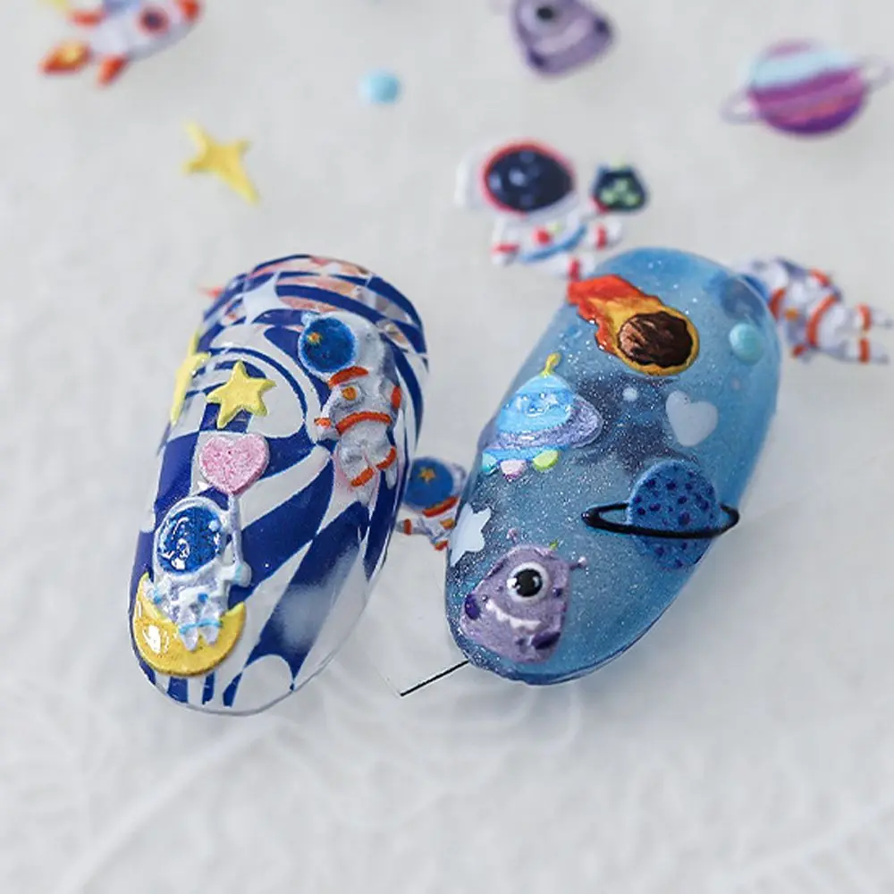 Planeta Spaceman Rainbow Rocket DIY decoración artística de uñas pegatina de uñas de dibujos animados 5D calcomanías de uñas talladas accesorios de manicura