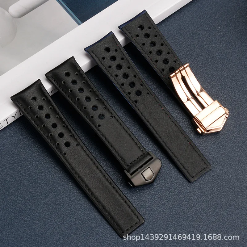 حزام ساعة من الجلد قابل للتنفس مع مشبك قابل للطي ، حزام من جلد البقر مطبوع ليتشي ، سوار رجالي ، علامة لـ Heuer ، MONACO ، CARRERA CAW211R/P ، 22