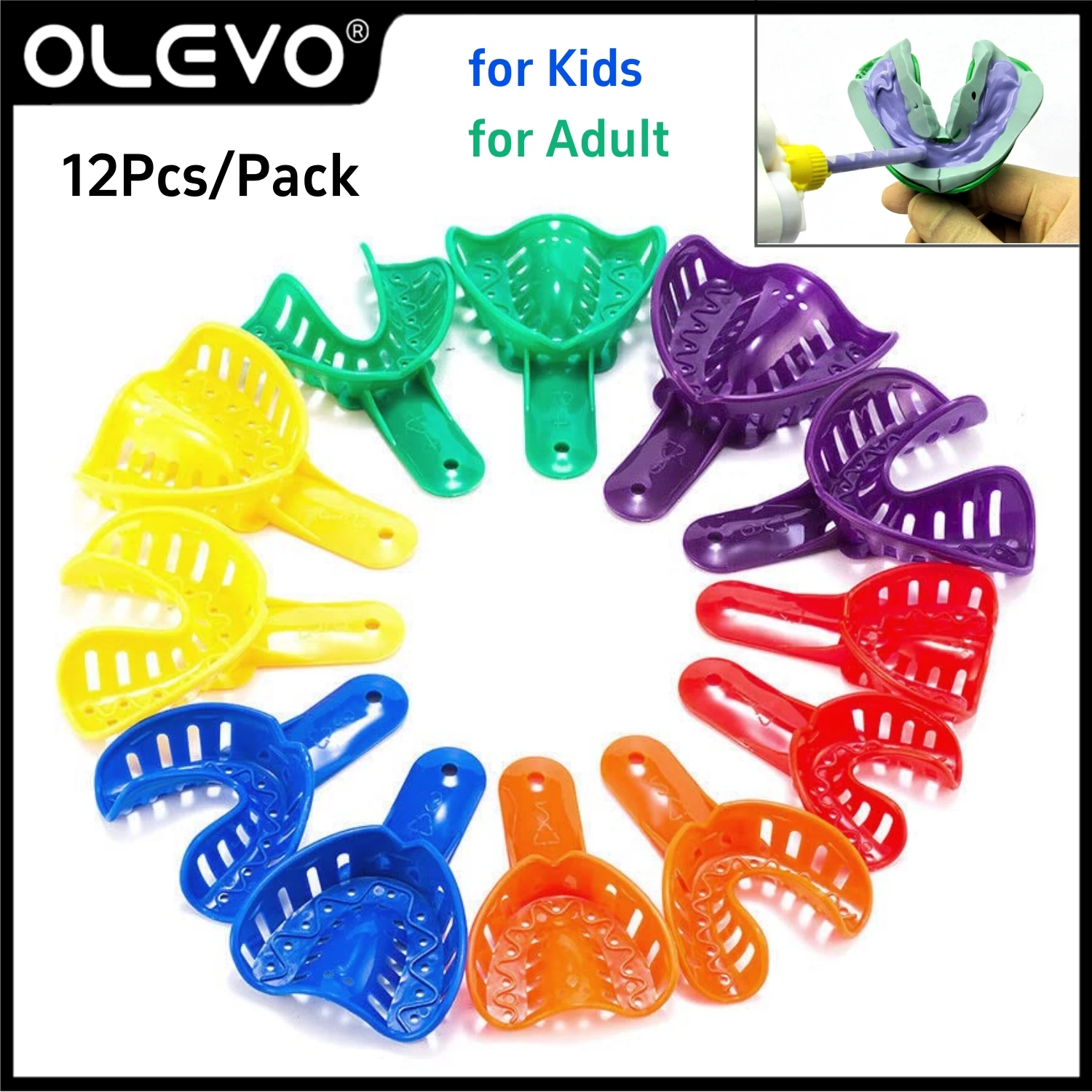 

12Pcs Dental Trays Disposable Plastic Impression Tray Colorful Implant Teeth Holder for Adult and Children Tray Oral Care Tools