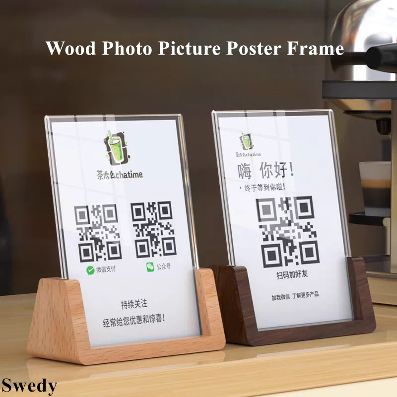 4 PCS A6 100X150MM Wooden Photo Picture Poster Frame Table Acrylic Sign Holder Display Stand Menu Paper Price Label Card Holder