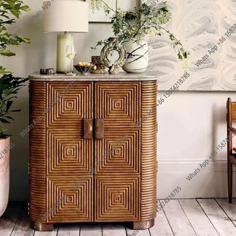 Second-hand retro solid wood sideboard, wine cabinet, entrance cabinet, Nordic French light luxury retro sideboard, storage cabi