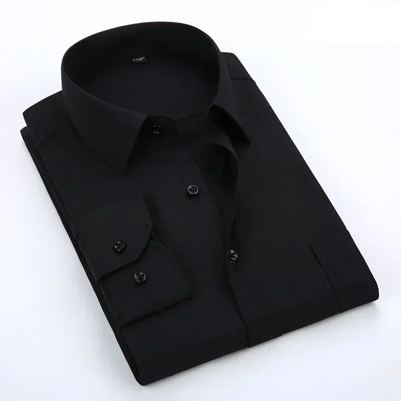 Quality Men's Long Sleeve Standard-fit Solid Basic Dress Shirt Patch Single Pocket Formal Social White Work Office Shirts