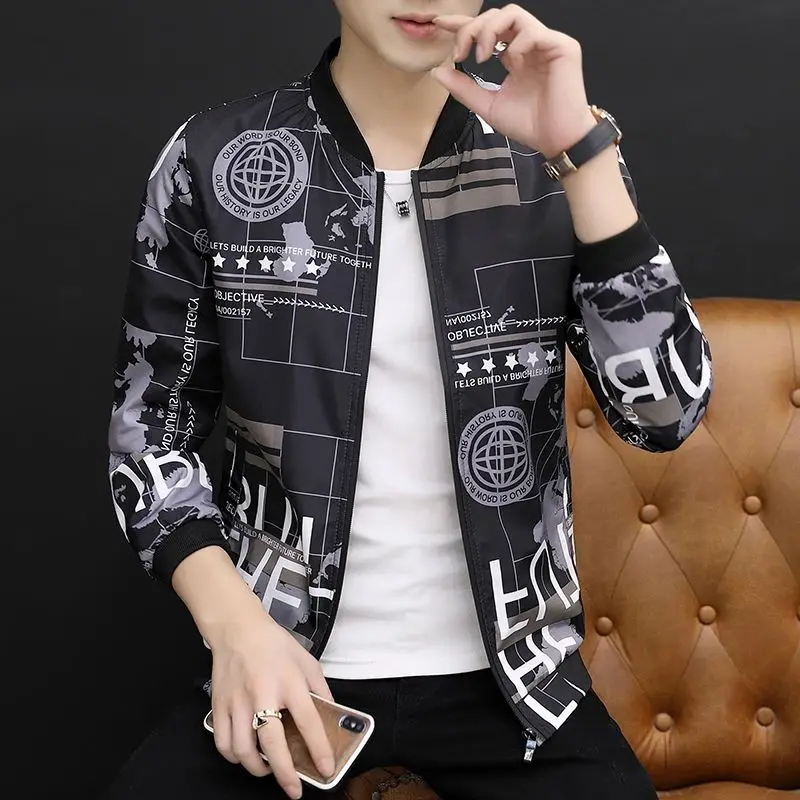 Vintage Printed Pockets Zipper All-match Coats Men Clothing 2023 Autumn New Oversized Casual Tops Loose Jackets