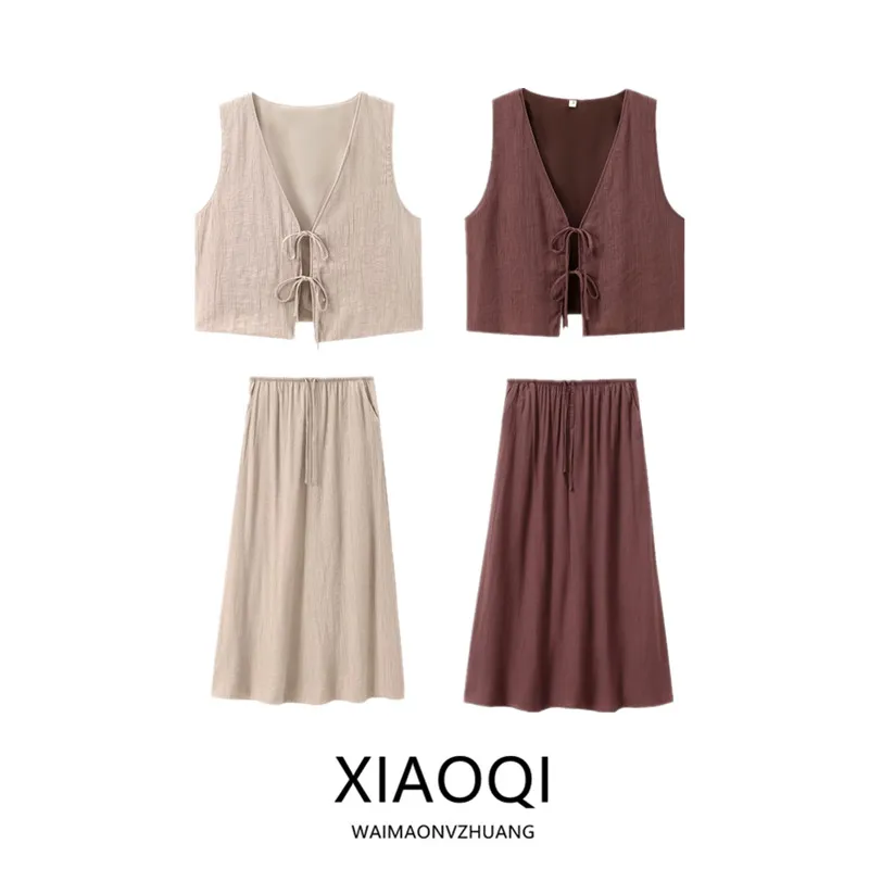 Falda ceco informal a rayas de cintura alta para mujer, conjunto de moda de verano, falda con cinturón, conjunto para ...