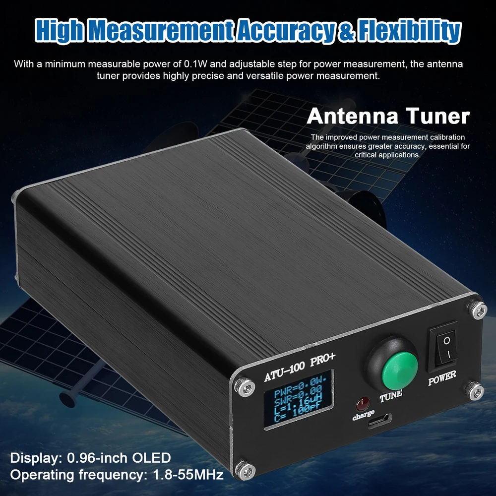 ATU-100 Pro + موالف هوائي أوتوماتيكي 100 وات 1.8 - 50 ميجا هرتز مع OLED وبطارية قابلة لإعادة الشحن