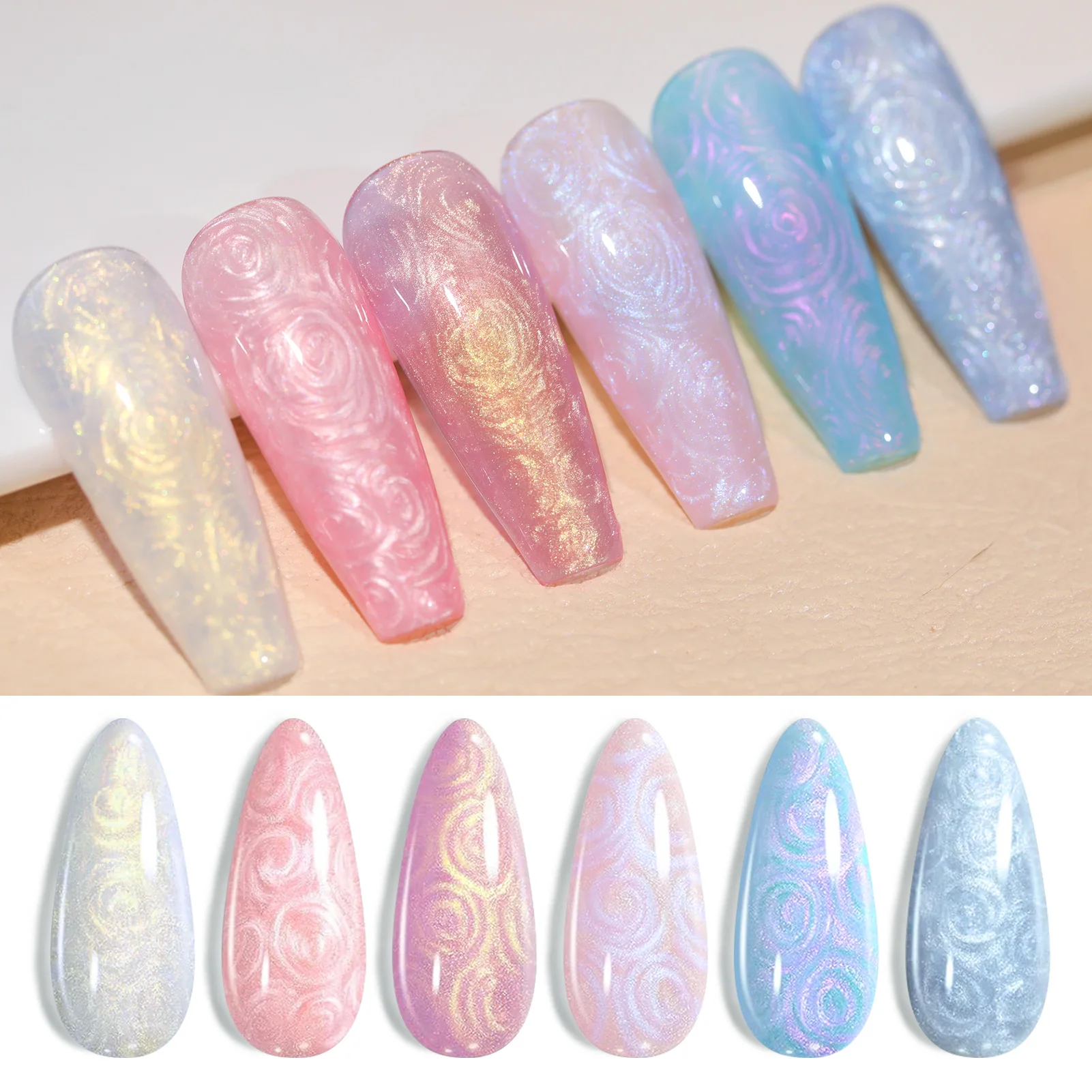 BORN PRETTY Pearl Gel Nail Polish Set Glitter Silk 6 Colors Pastel Pink Colors Shining Shell Swirl Thread Effect Soak Off UV LED