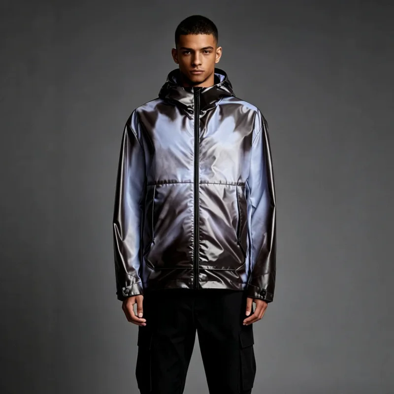 QICHE Men Thermochromic Jacket Heat Reaction Waterproof Windbreaker Outdoor Sports Breathable Casual Outerwear Coat