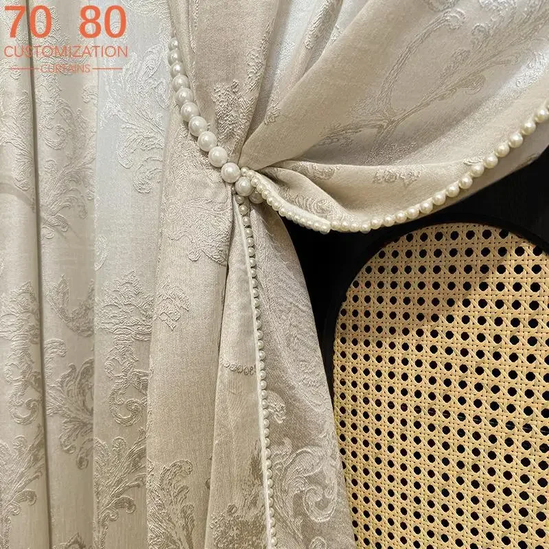 

Retro Double-sided Jacquard Damascus Pearl White Curtains for Living Room Bedroom Villa Custom Floor-to-ceiling Windows