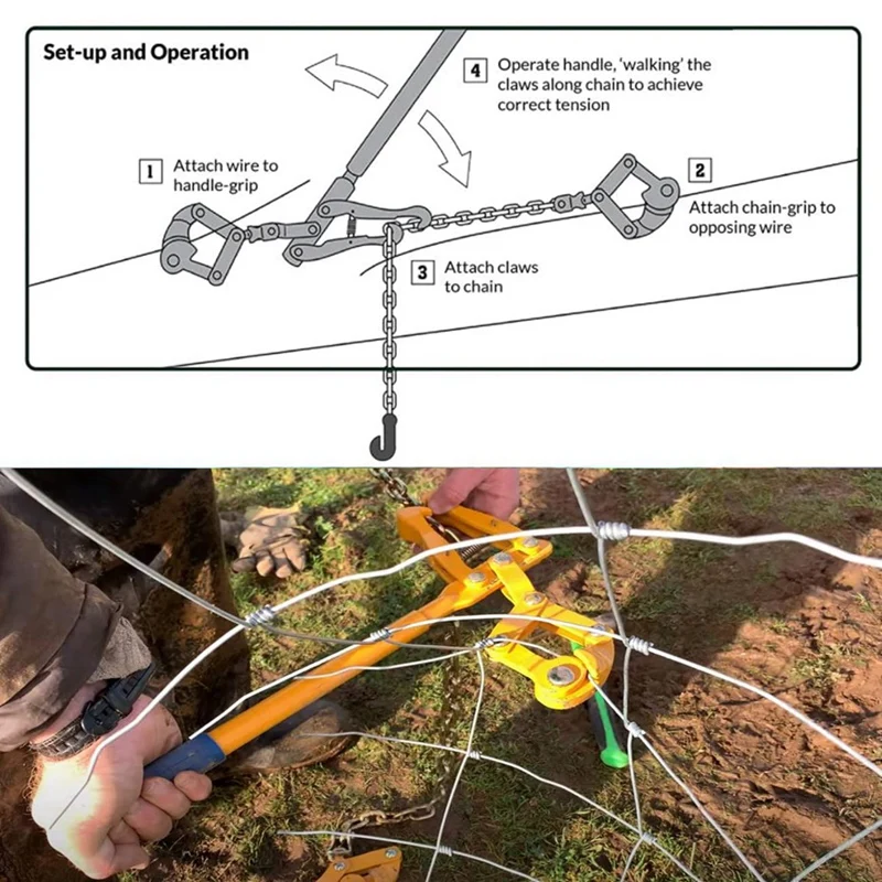 Chain Strainer Fence Repair Compact Tool,Barbed Wire Tightener 47.25 Inch Chain Capacity 2200Lbs Barbed Wire Stretcher