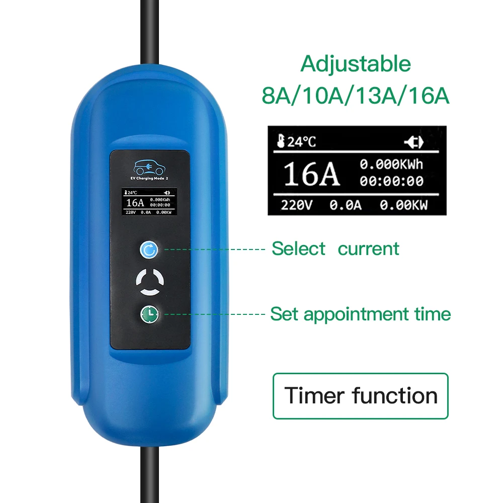 월박스 휴대용 충전 전기 자동차 하이브리드 자동차, 16A 3P 11kW 타입 2 레벨 2 AC Ev 충전기, IEC62196, 380-450V