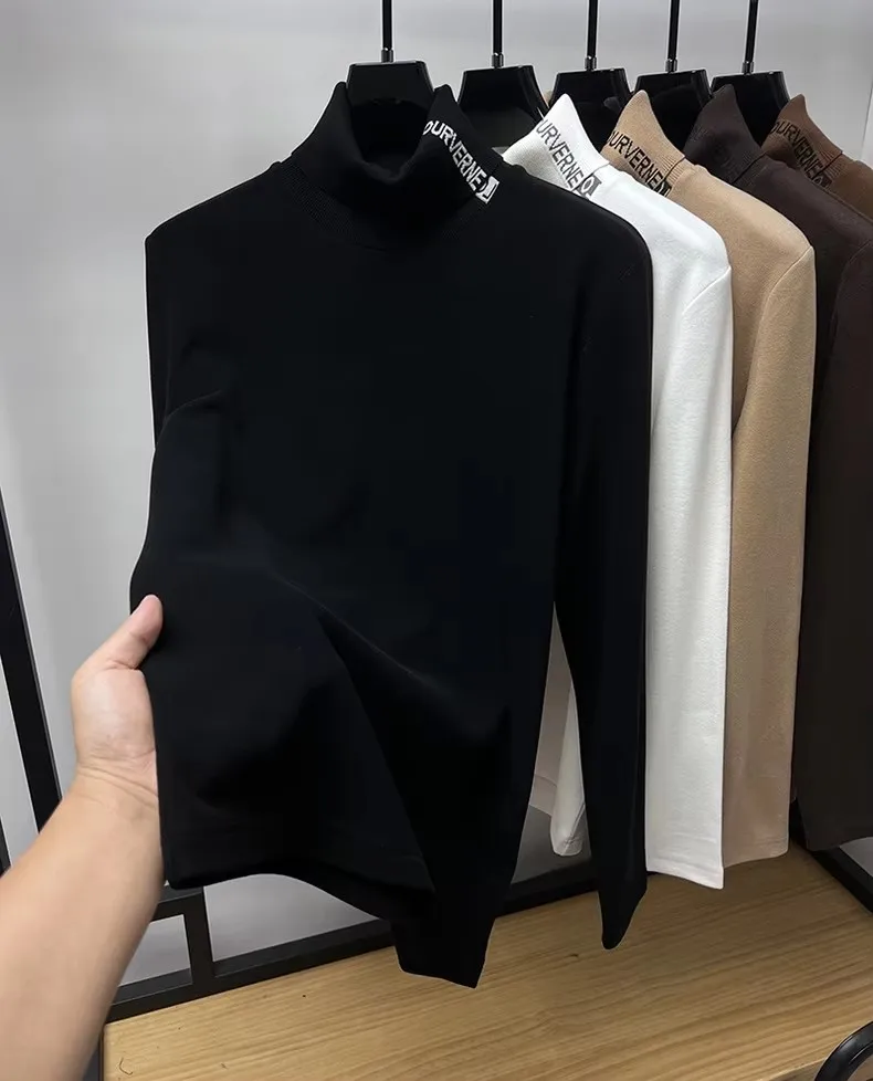 High end brand velvet long sleeve T-shirt men\'s autumn new trend embroidered warm casual Korean version lapel pullover sweater