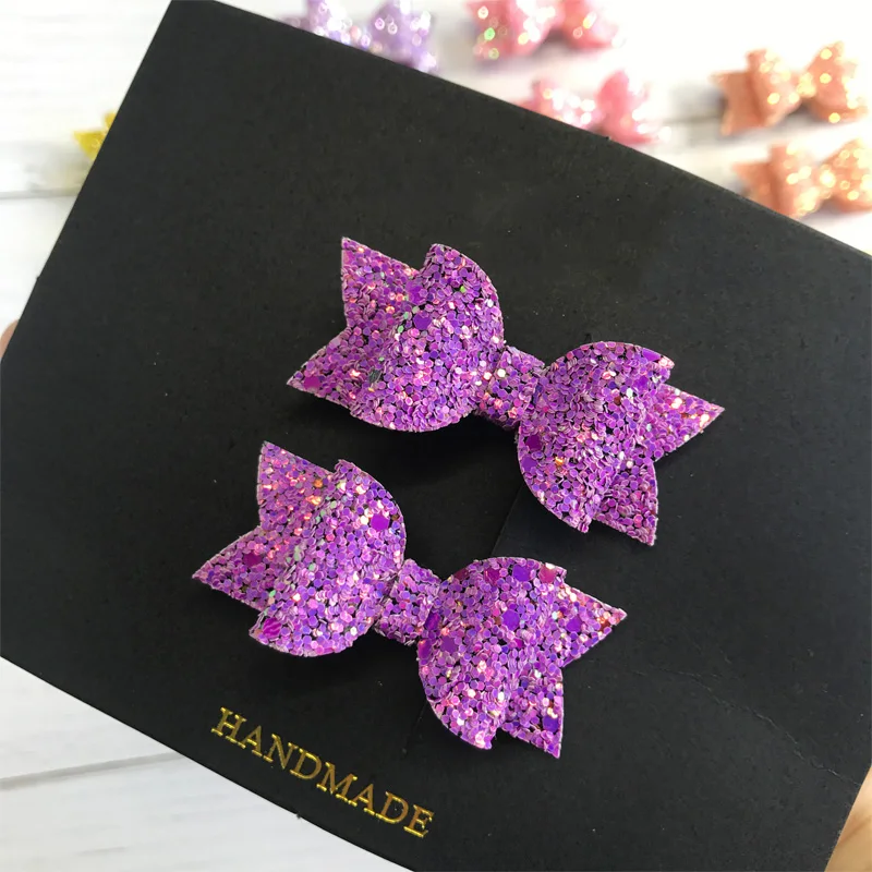 2pcs Handmade Mini Sequins Litlle Girls Hair Bows Clips Shiny Glitter Cute Hairpins Daily School Barrettes Headwear  Accessoires