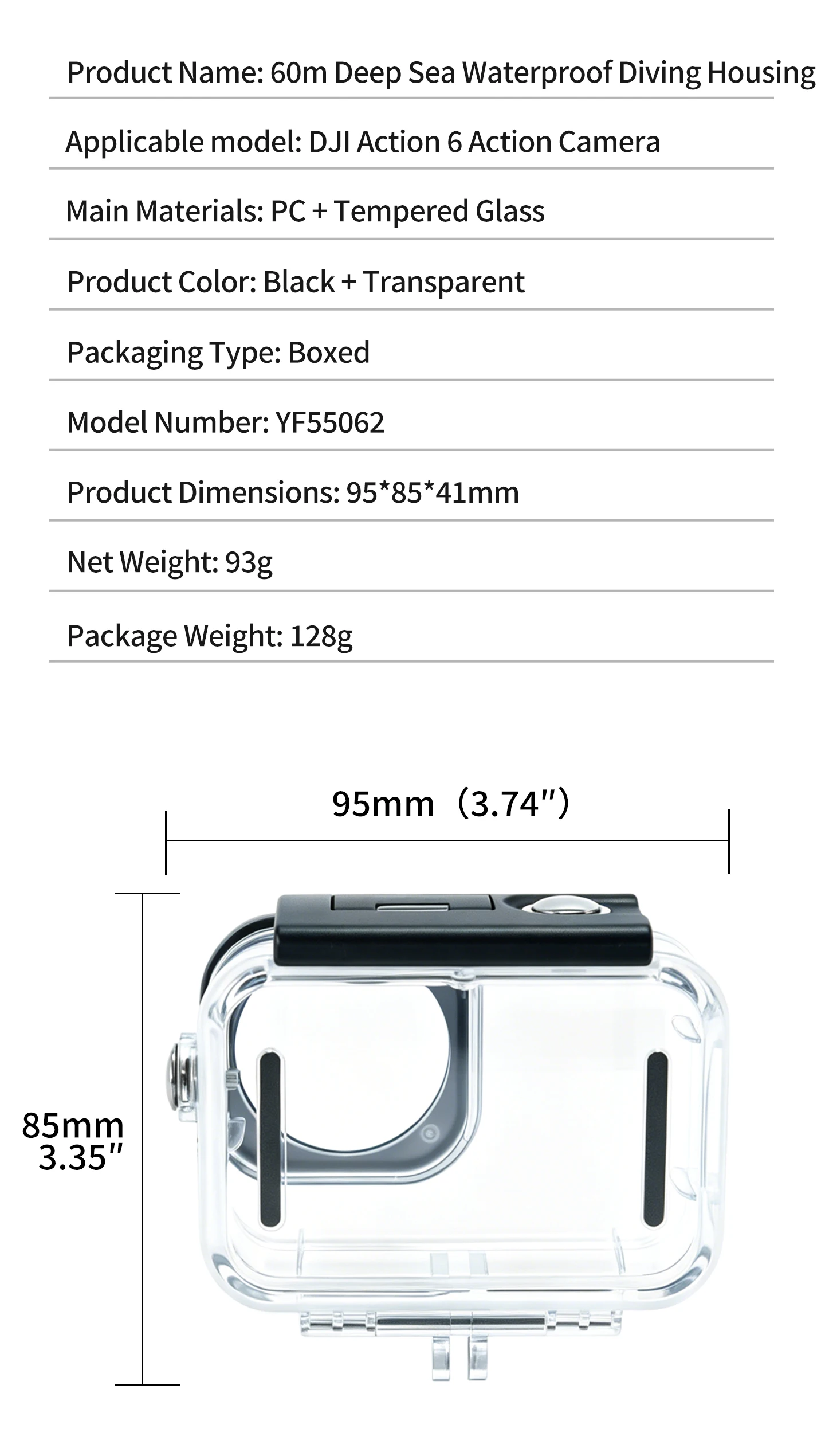 60M Tiefsee-Wasserdichtes Tauchgehäuse für DJI Action 6 Unterwasser-Schutzgehäuse Kratzfeste & Hochtransparente PC-Hülle – Detail 10