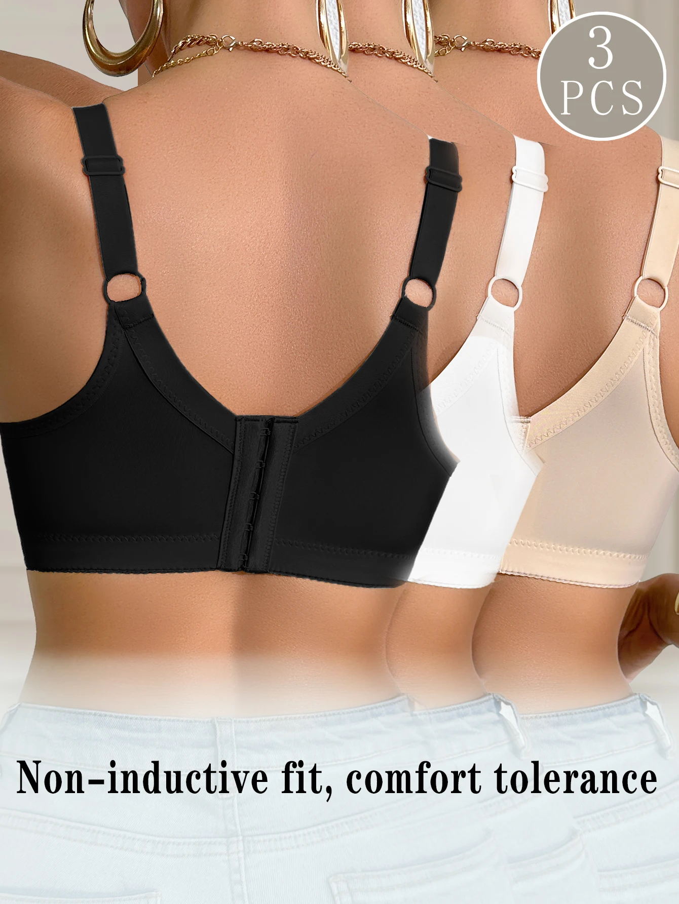 3PCS Women A B C D Cup Floral Lace Underwire Push Up Bra Side Support Breathable Soft Daily Comfort Lingerie