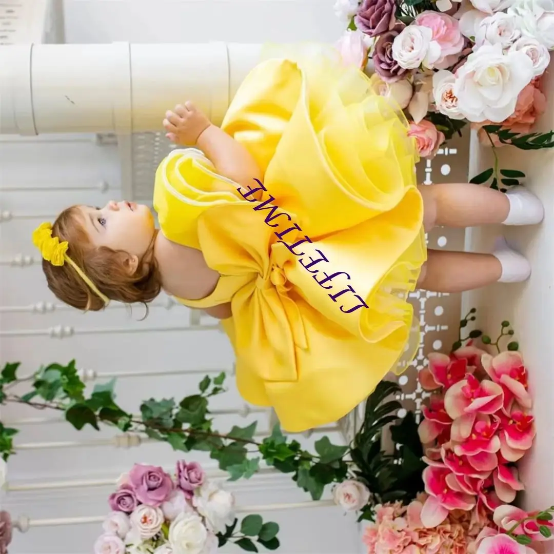 Customized Flower Girl Dress For Wedding Puffy Ruffles Green Knee Length With Bow First Communion Birthday Party Ball Gowns