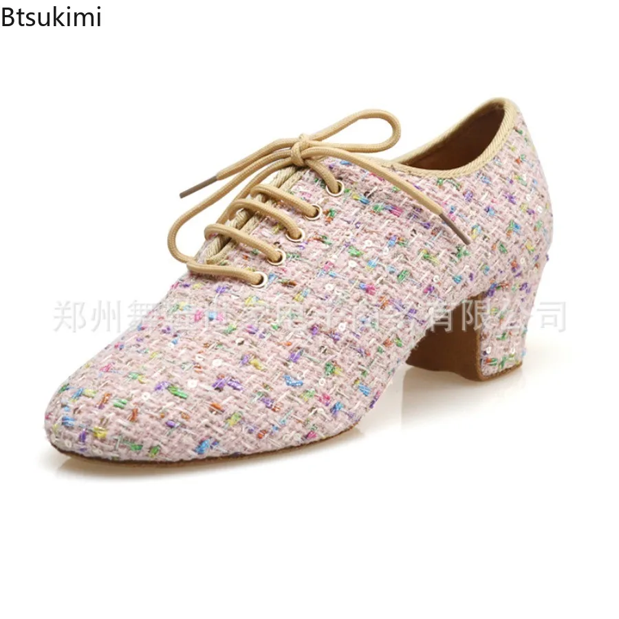 2026 Latin Dance Shoes for Women Girls Closed Toe Middle Heel Modern Dance Waltz Social Dancing Shoes Medium High Heels Shoes