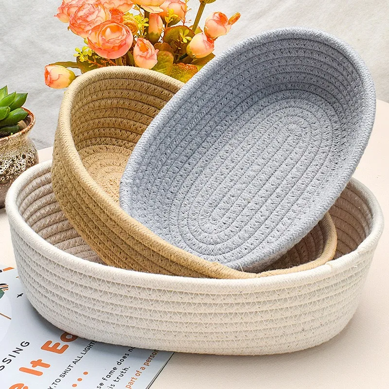 3PCS Boat-Shaped Storage Baskets, Nordic Style Hand-Woven Cotton Thread Desktop Organizer for Cosmetics, Snacks & Sundries