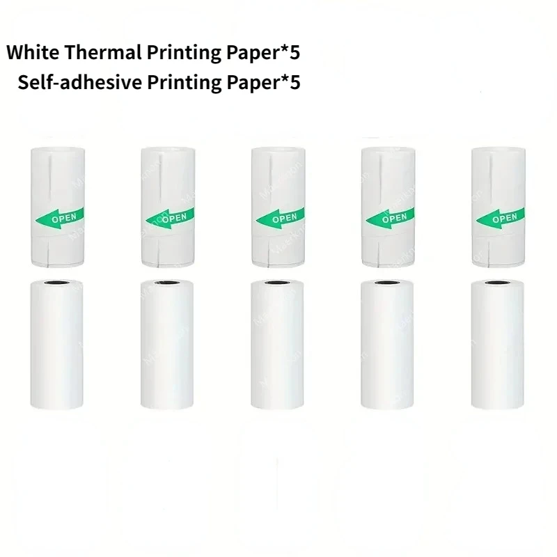 10 Rolls Thermal Adhesive Sticker Paper 57x25mm Inkless Black on White Paper for Mini Thermal Printer Cash Register POS Receipt