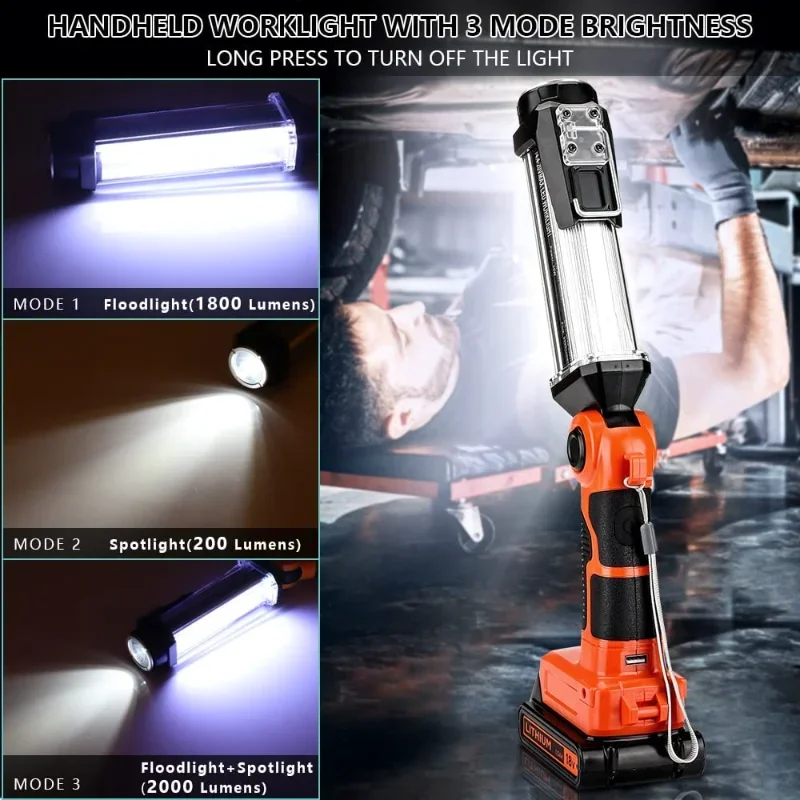 LED Lantern For Black&Decker 14.4V 18V Li-ion Battery 35W 2000LM Handheld Flashlight Portable Floodlight Spotlight with Hook USB