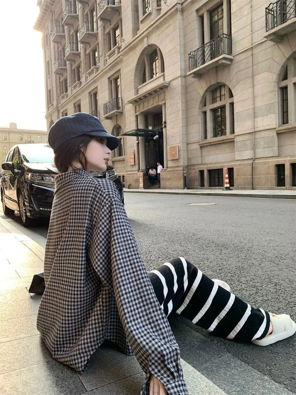 American retro spicy girl striped knitted wide leg pants autumn and winter Y2K women's high waisted commuting trend loose pants