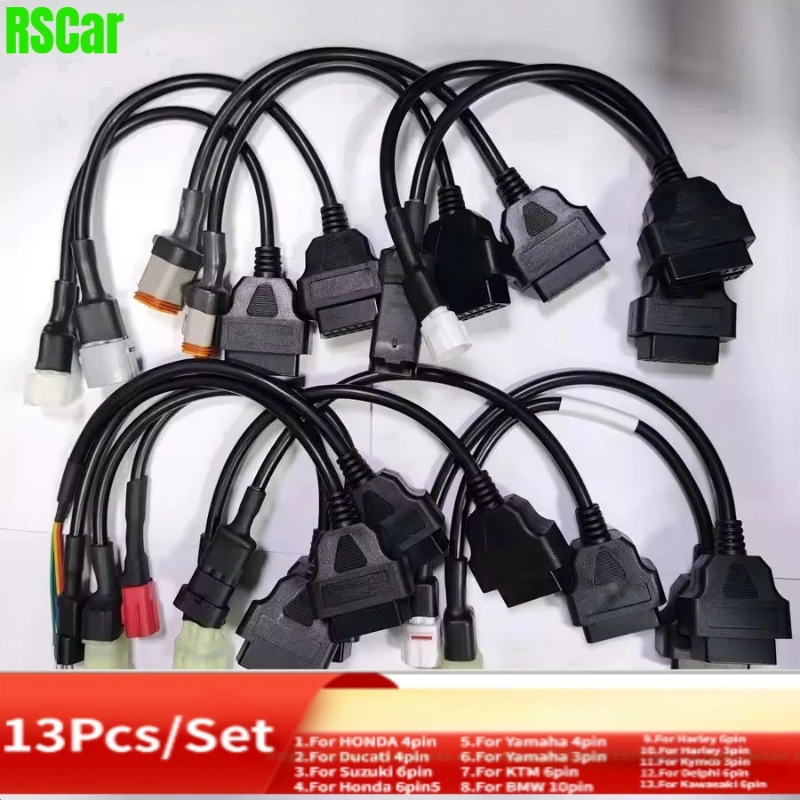 13PCS/Set For KTM OBD2 Connector Motorcycle Motobike For YAMAHA For HONDA For SUZUKI For Ducati OBD  Extension Cable For Kawasak