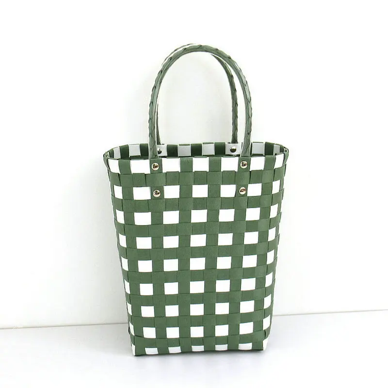 Ins Plastic PP Hand Woven Beach Bag Vegetable Basket Bags Straw Shopping Tote Carry Handbag