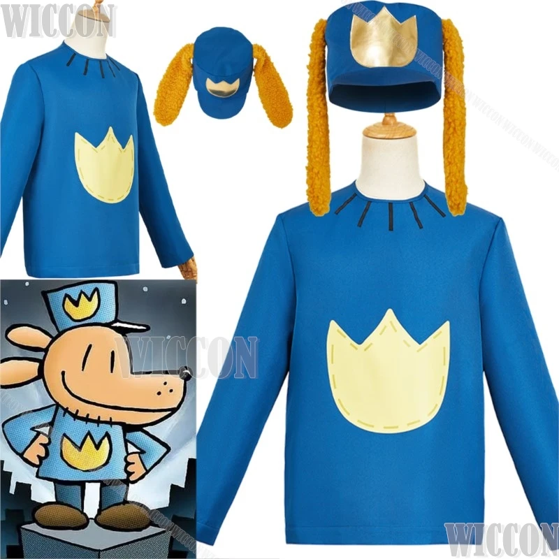 Disfraz de Cosplay de película de Anime para hombre y perro, sombrero con orejas de perro, camiseta azul, accesorio para mujer y hombre, traje bonito para fiesta de Halloween, juego de rol personalizado