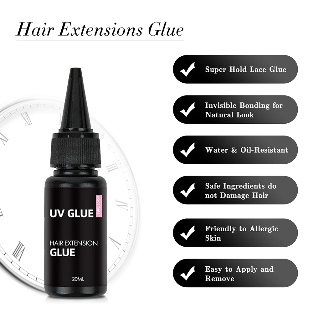 Pegamento para peluca de extensión de cabello con luz UV de 20ml, pegamento adhesivo para cabello UV, pegamento de encaje profesional, cinta adhesiva para peluca, pegamento de encaje para quitar