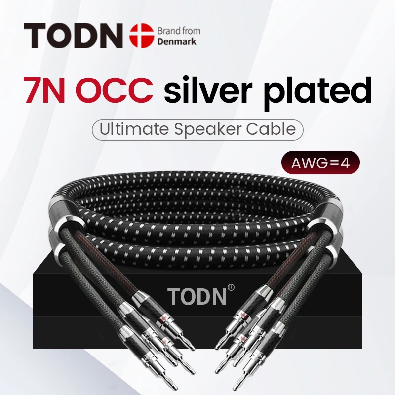 

TODN One Pair HIFI Silver-plated Speaker Cable Hi-end 7N OCC Speaker Wire For Hi-fi Systems Y Plug Banana plug Speaker Cable